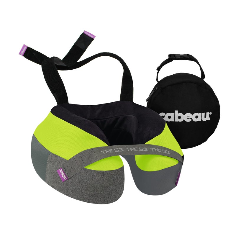 Cabeau Travel Neck Pillow for Airplanes - The Neck’s Evolution, TNE S3 - Supportive Memory Foam Design for Long Haul Flights - Attachable Seat Straps and 360° Support (Vegas Neon Yellow) - Image 1